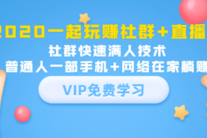 （1393期）2020一起玩赚社群+直播：社群快速满人技术，普通人一部手机+网络在家躺赚