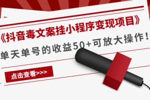 （4060期）《抖音毒文案挂小程序变现项目》单天单号的收益50+可放大操作！