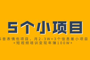 （1868期）抖音表情包项目，月2-3W+3个信息差小项目+短视频培训变现年赚100W+