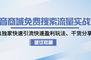 （4779期）抖音商城免费搜索流量实战营：0-1独家快速引流快速盈利玩法、干货分享