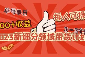 （4827期）2023新细分领域带货计划：单号单日1000+收益不难，每人可操作3-5个账号