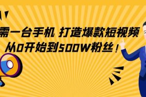 （4363期）只需一台手机，轻松打造爆款短视频，从0开始到500W粉丝！