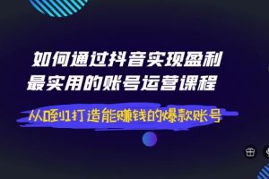 （3777期）如何通过抖音实现盈利，最实用的账号运营课程  从0到1打造能赚钱的爆款账号