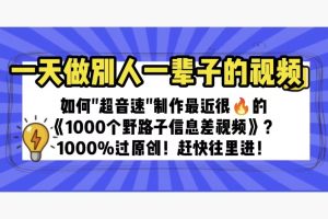 （6282期）一天做完别一辈子的视频 制作最近很火的《1000个野路子信息差》100%过原创