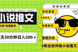 （7912期）Ai小说推文每天20分钟日入500＋授权渠道 引流变现 从0到1完整教学（7节课）