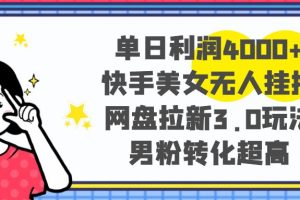 （8435期）单日利润4000+快手美女无人挂播，网盘拉新3.0玩法，男粉转化超高