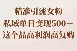 （8742期）精准引流女粉，私域单日变现500＋，高利润高复购，保姆级实操教程分享