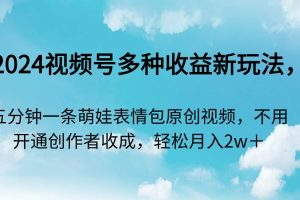 （9073期）2024视频号多种收益新玩法，五分钟一条萌娃表情包原创视频，不用开通创…