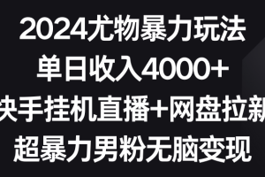 （9074期）2024尤物暴力玩法 单日收入4000+快手挂机直播+网盘拉新 超暴力男粉无脑变现