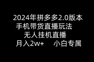 （9768期）2024年拼多多2.0版本，手机带货直播玩法，无人挂机直播， 月入2w+， 小…