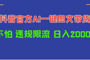 （10006期）日入1000+抖音官方AI工具，一键图文带货，不怕违规限流