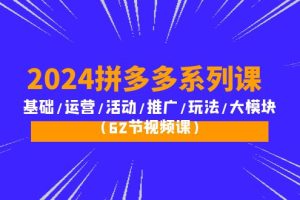 （10019期）2024拼多多系列课：基础/运营/活动/推广/玩法/大模块（62节视频课）