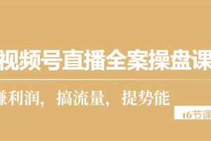 （10207期）视频号直播全案操盘课，赚利润，搞流量，提势能（16节课）