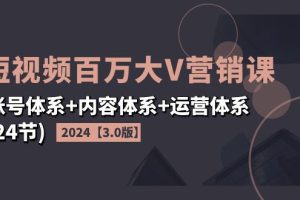 （11795期）2024短视频·百万大V营销课【3.0版】账号体系+内容体系+运营体系(24节)