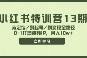 （11963期）小红书特训营13期，从定位/到起号/到变现全路径，0-1打造赚钱IP，月入10w+